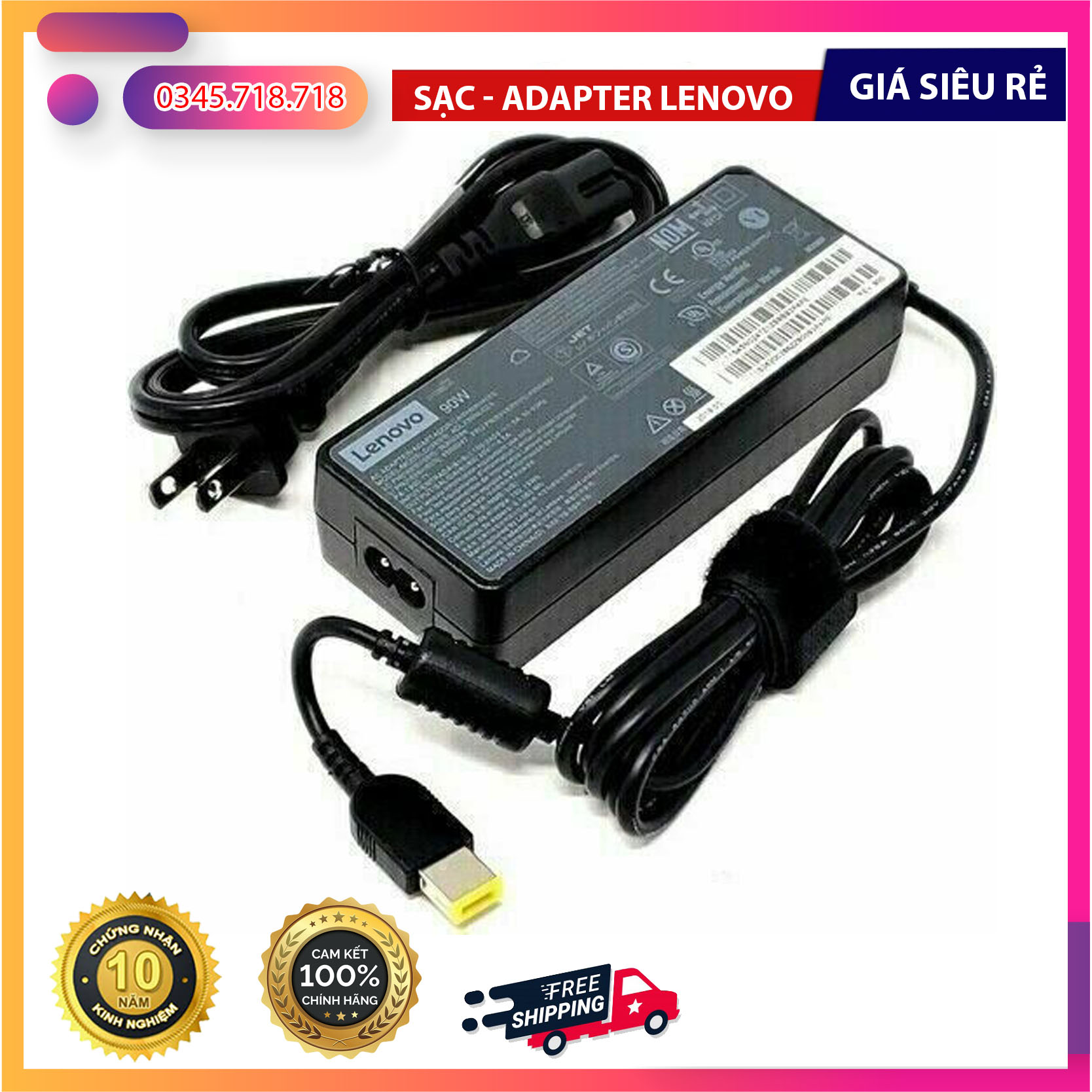 Sạc Laptop Lenovo 20V - 3.25A 65W Chân kim USB vàng