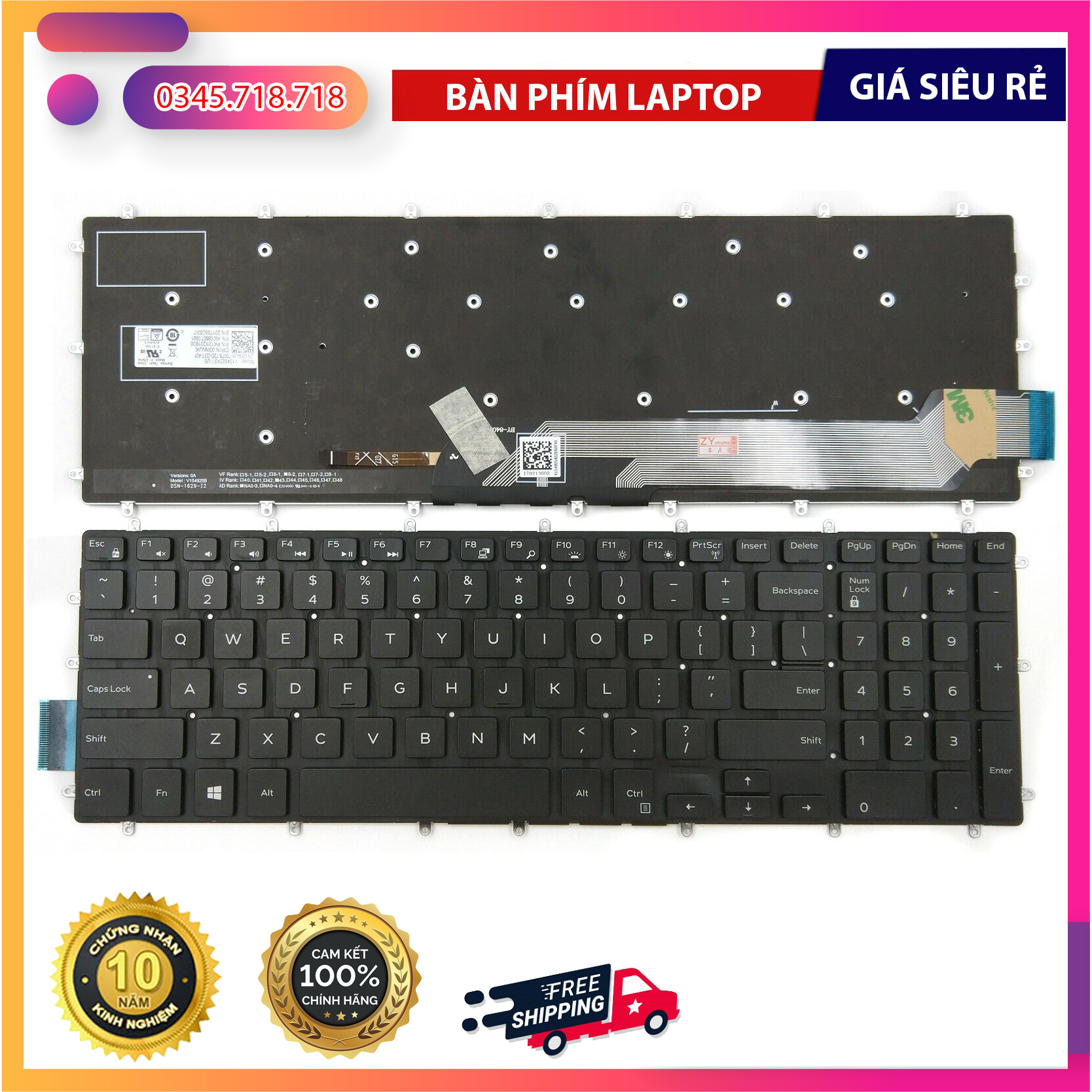 Bàn phím Dell Inspiron 15 7566 5567 7567 5665 5570 5575 ZIN LED