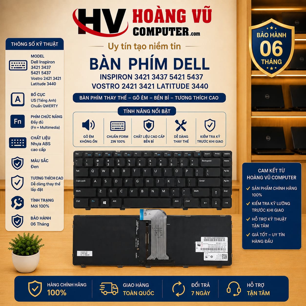 Bàn Phím Dell Inspiron 3421 3437 5421 5437 Vostro 2421 3421 Latitude 3440 - Hoàng Vũ Computer