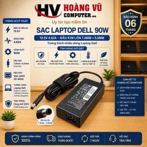 Sạc Dell 19.5V 4.62A 90W 7.4mm 5.0mm Kim Lớn - Hoàng Vũ Computer