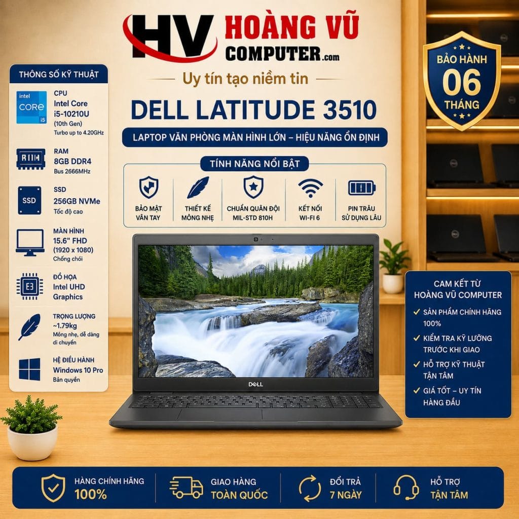 Dell Latitude 3510 i5-10210U Ram 8GB SSD 256GB 15.6 inch FHD