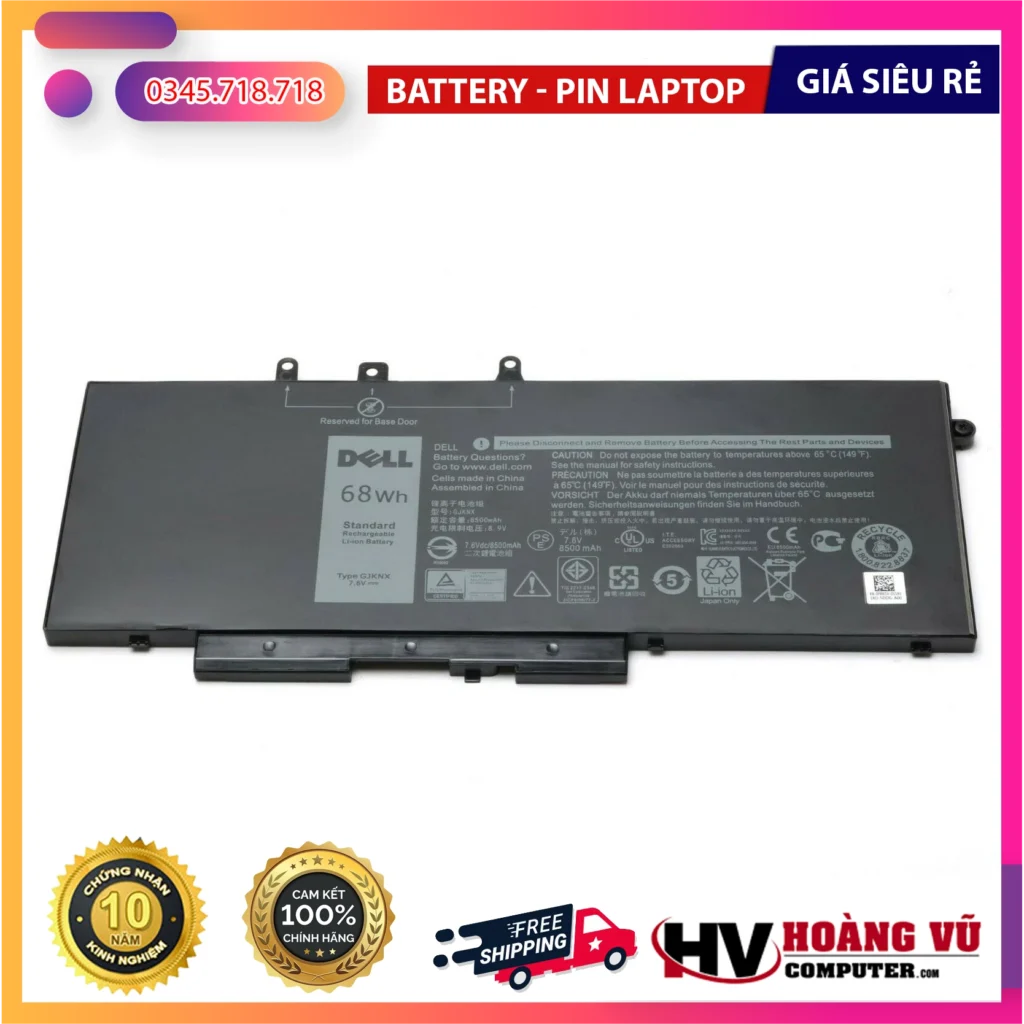 Thiết kế và ngoại hình thực tế của Pin GJKNX 68Wh 7.4V Cho Dell Latitude E5480 E5580 E5590 E5490 E5591 5280 5288 GD1JP