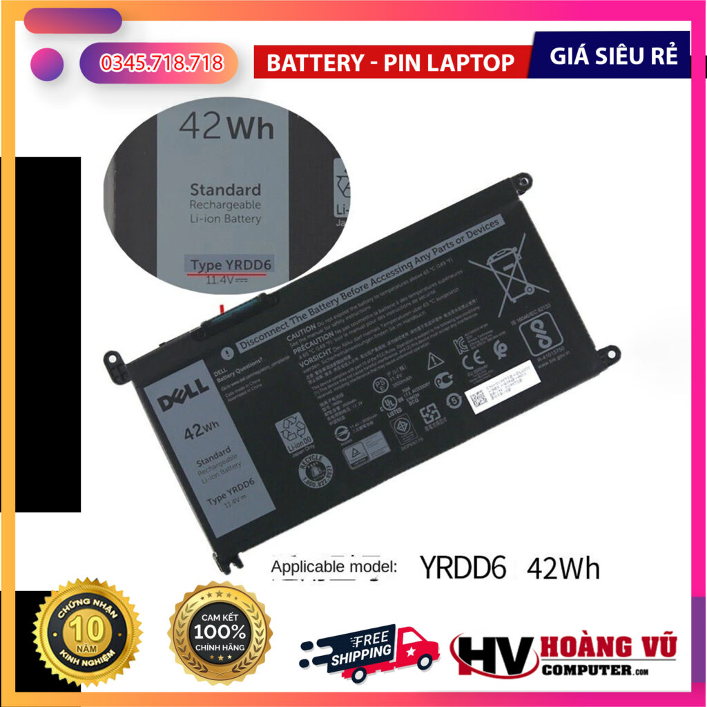 Ảnh tổng thể YRDD6 Pin Dell Inspiron 14 5481 5482 5485 5491 3-Cell 42Wh ZIN