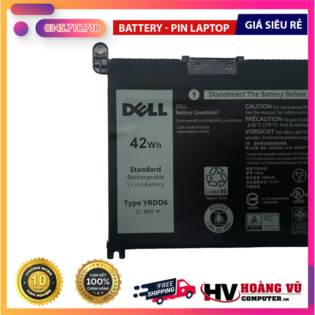 Thiết kế và ngoại hình thực tế của YRDD6 Pin Dell Inspiron 14 5481 5482 5485 5491 3-Cell 42Wh ZIN