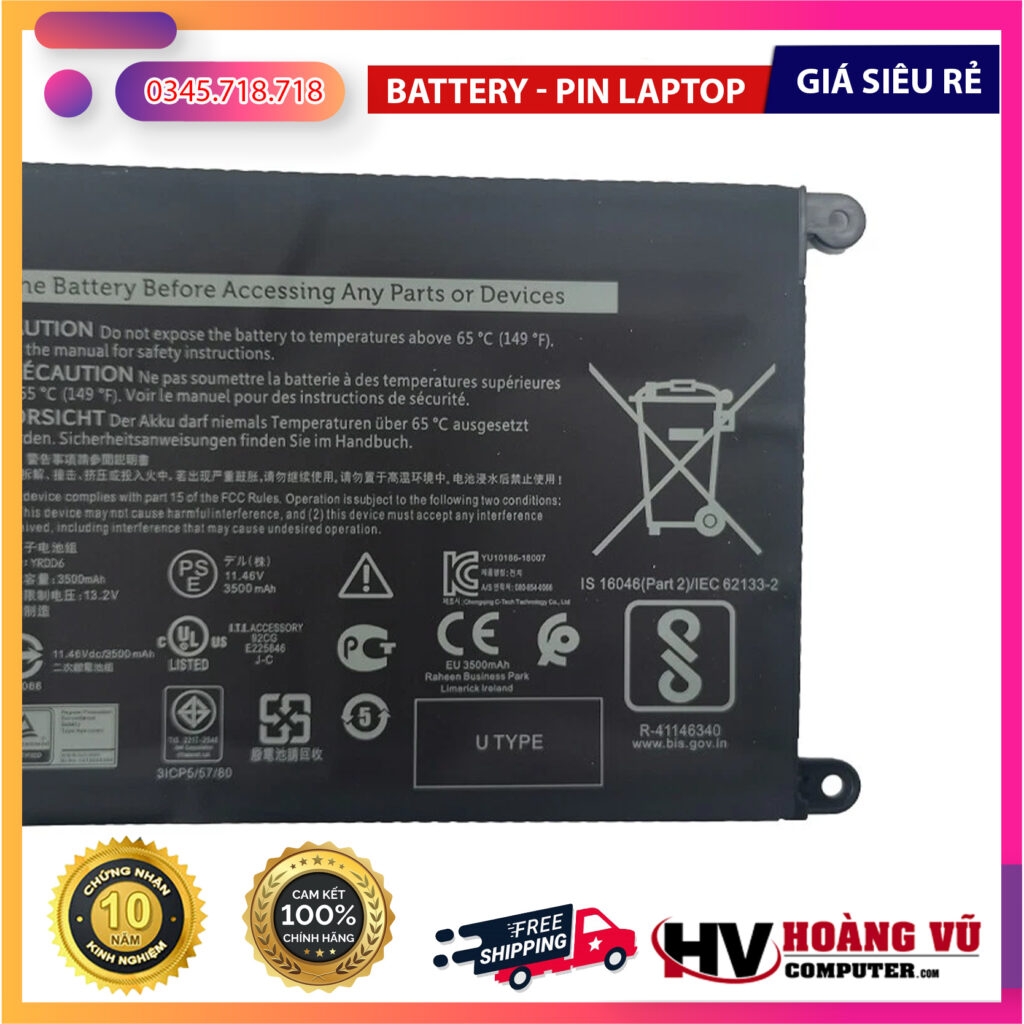 Khu vực bàn phím / cổng kết nối của YRDD6 Pin Dell Inspiron 14 5481 5482 5485 5491 3-Cell 42Wh ZIN