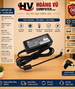Sạc laptop HP 19.5V 3.33A 65W chân kim nhỏ 4.5mm x 3.0mm chất lượng cao, tương thích nhiều dòng HP ProBook, EliteBook, Pavilion tại Hoàng Vũ Computer.
