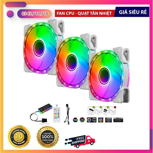 Ảnh thực tế Bộ Kit 3 Fan V309C Trắng LED ARGB (1 hup/ 1 remote/ 3c Fan) - Cái