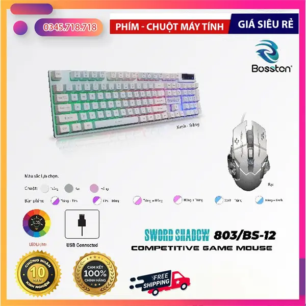 Bộ Bàn Phím Chuột Bosston 803 Trắng Xanh - Bộ - Ảnh 2
