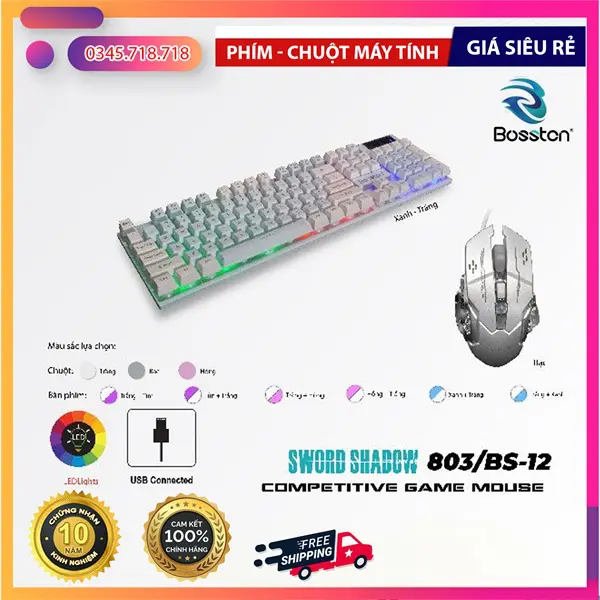 Bộ Bàn Phím Chuột Bosston 803 Trắng Xanh - Bộ - Ảnh 3