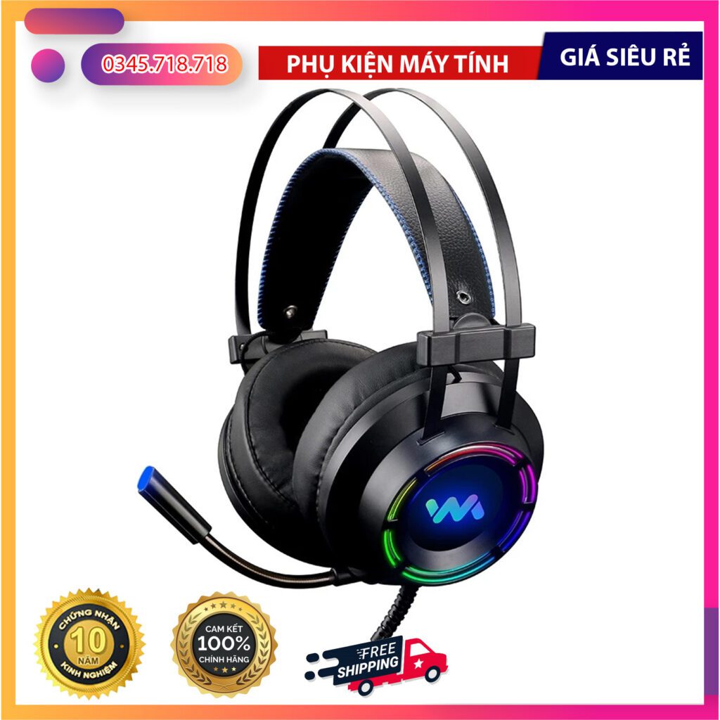 Thiết kế chi tiết của Tai nghe WANGMING WM 9800 Gaming – Âm Thanh Vòm 7.1, LED RGB, USB, Màu Đen & Hồng Thời Trang