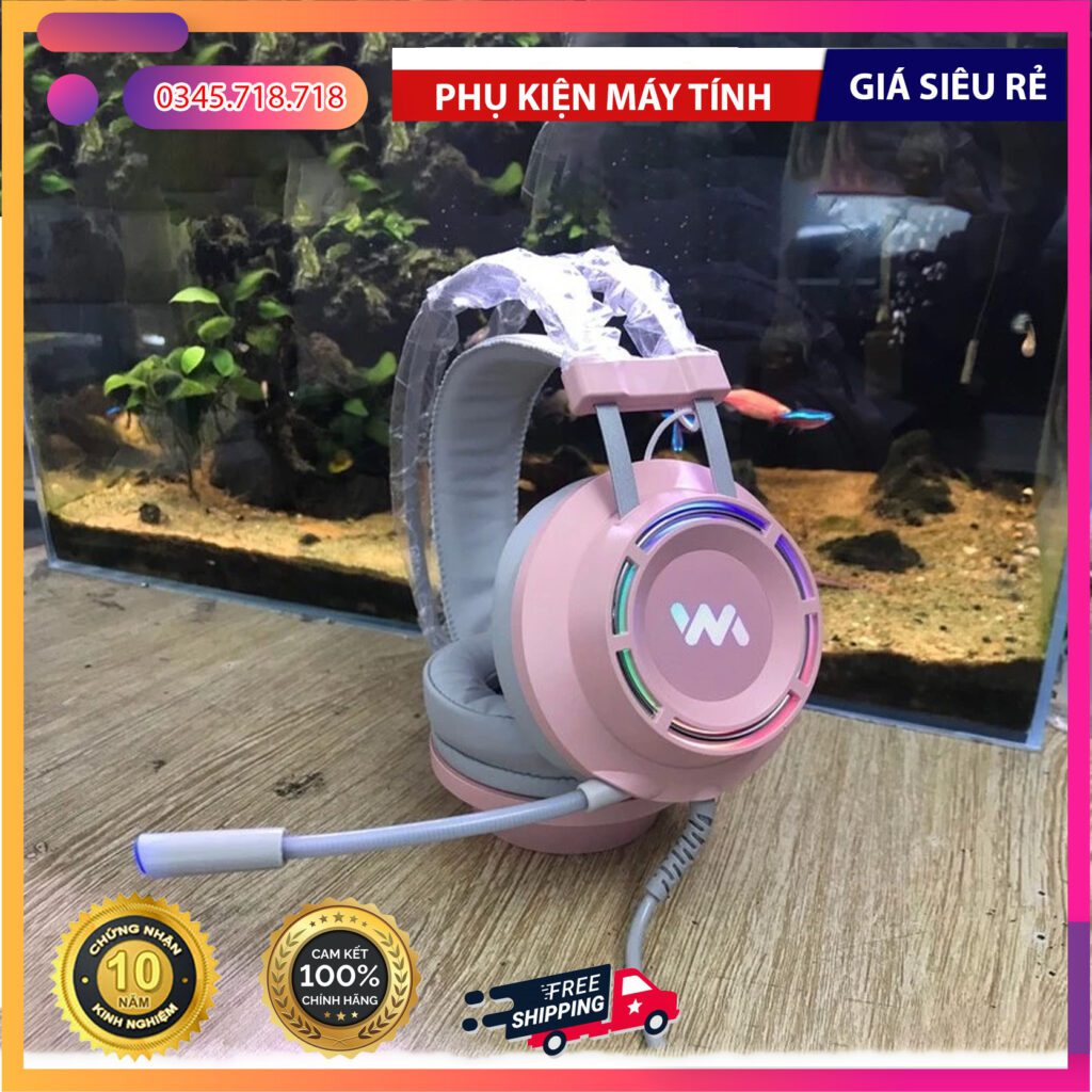Phụ kiện / đầu kết nối của Tai nghe WANGMING WM 9800 Gaming – Âm Thanh Vòm 7.1, LED RGB, USB, Màu Đen & Hồng Thời Trang