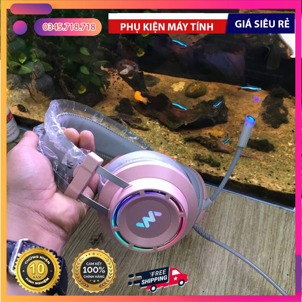 Tình trạng sản phẩm Tai nghe WANGMING WM 9800 Gaming – Âm Thanh Vòm 7.1, LED RGB, USB, Màu Đen & Hồng Thời Trang