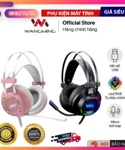 Tai nghe gaming WANGMING WM 9800 – Âm thanh vòm 7.1, LED RGB cực chất, kết nối USB, micro lọc ồn, thiết kế đen – hồng thời trang. Mua chính hãng tại Hoàng Vũ Computer.