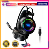 Tai nghe gaming WANGMING WM 9800 – Âm thanh vòm 7.1, LED RGB cực chất, kết nối USB, micro lọc ồn, thiết kế đen – hồng thời trang. Mua chính hãng tại Hoàng Vũ Computer.