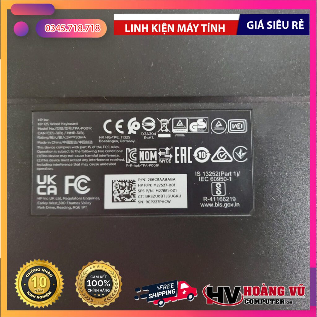Phụ kiện / đầu kết nối của Bộ bàn phím & chuột có dây HP 125 – Chuẩn kết nối USB, độ bền cao