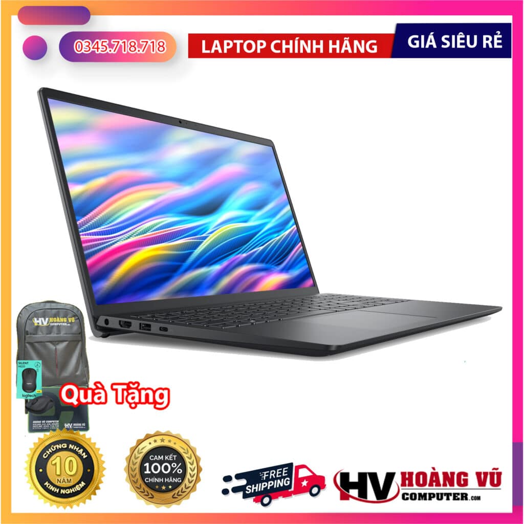 Thiết kế và ngoại hình thực tế của Laptop Dell DC15250 Core i5-1334U Ram 8G SSD 512 Màn 15.6 FHD Win 11-Nhựa Đen