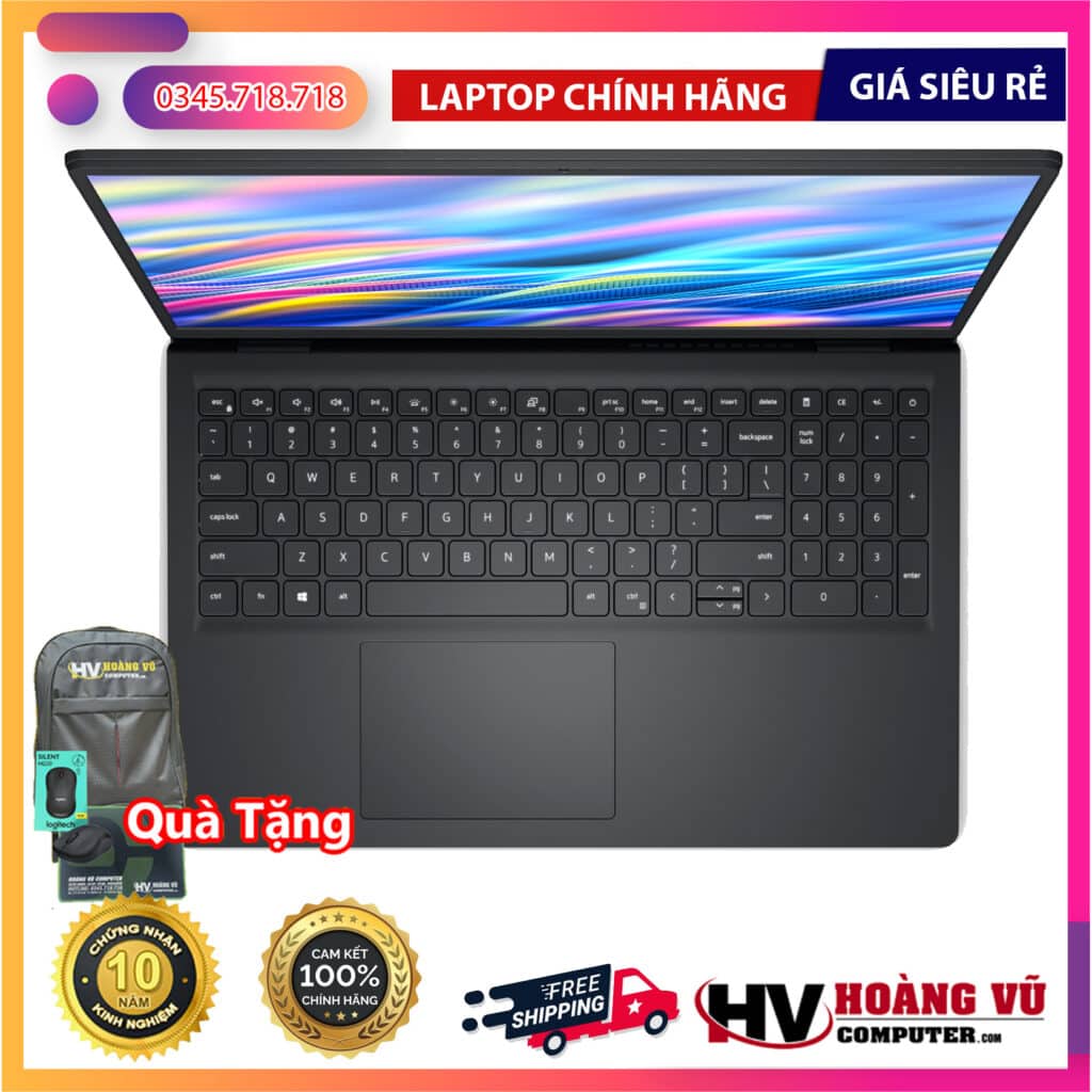 Mặt lưng và độ hoàn thiện của Laptop Dell DC15250 Core i5-1334U Ram 8G SSD 512 Màn 15.6 FHD Win 11-Nhựa Đen