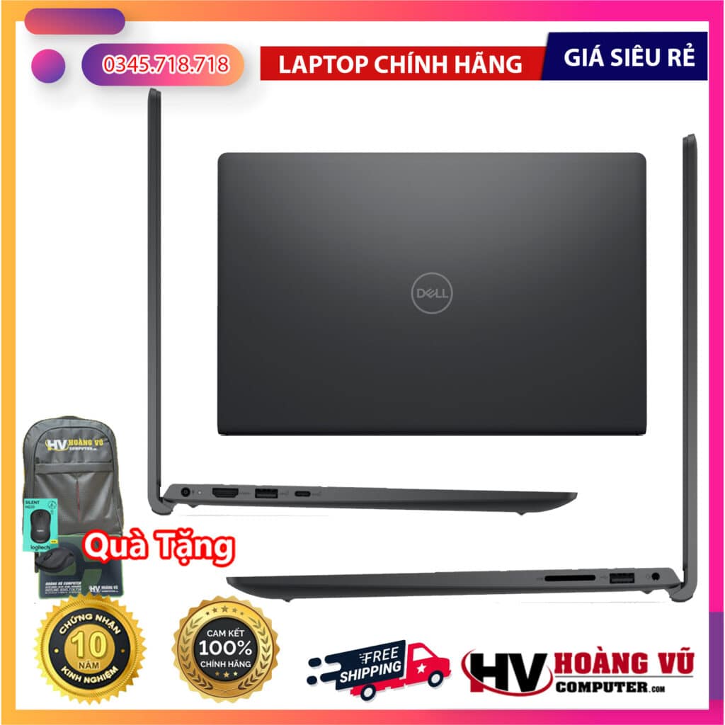 Khu vực bàn phím / cổng kết nối của Laptop Dell DC15250 Core i5-1334U Ram 8G SSD 512 Màn 15.6 FHD Win 11-Nhựa Đen