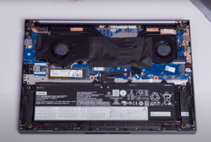 Opened laptop showing internal components