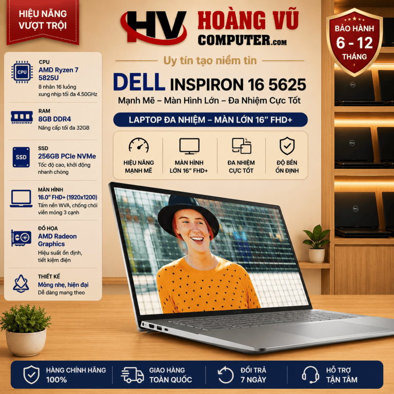 Dell Inspiron 16 5625 Ryzen™ 7 5825U Ram 8GB SSD 256GB Màn 16.0 FHD+ - Hoàng Vũ Computer