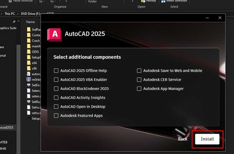 Tải AutoCAD 2025 Bản Quyền – Cài Đặt Chuẩn, Dùng Ổn Định | Hoàng Vũ Computer 1 AutoCAD 2025 installation options displayed.