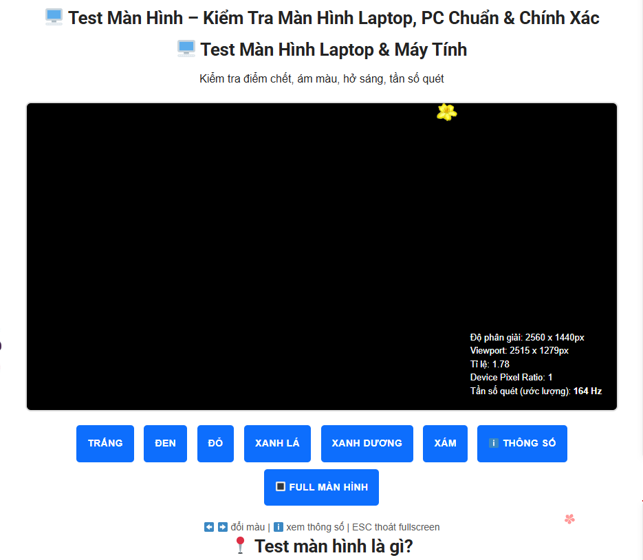 Screen test tool for laptops and PCs