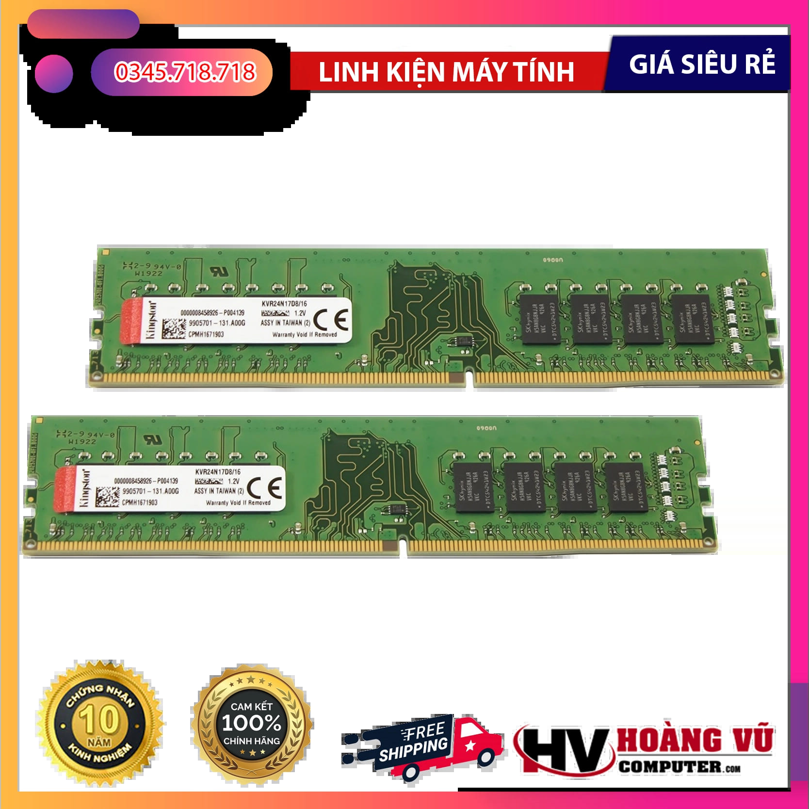 RAM PC Kingston 16GB DDR4 2400MHz tại Quảng Ngãi | Hoàng Vũ Computer 1 RAM PC Kingston 16GB DDR4 2400MHz chính hãng, hiệu năng ổn định, nâng cấp đa nhiệm mượt mà cho máy tính bàn. Mua uy tín tại Hoàng Vũ Computer Quảng Ngãi.