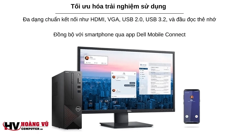 Combo PC Dell Vostro 3681 i5-10505, RAM 8GB, SSD 256GB NVMe, màn Hikvision 21.5 inch FHD 100Hz, kèm phím chuột DareU và loa E-1046 LED. Bộ máy tính bàn full set mạnh mẽ, giá tốt tại Hoàng Vũ Computer.