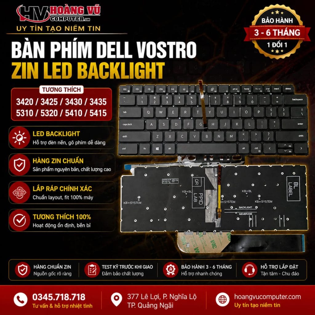 Ảnh thực tế Bàn phím Dell Latitude Vostro 3420 3425 3430 3435 5310 5320 5410 5415 ZIN LED