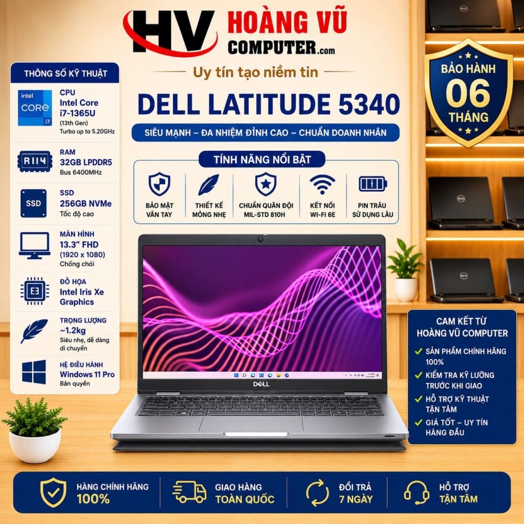 Ảnh tổng thể Dell Latitude 5340 i7-1365U Ram 32GB SSD 256GB Màn 13.3 inch FHD