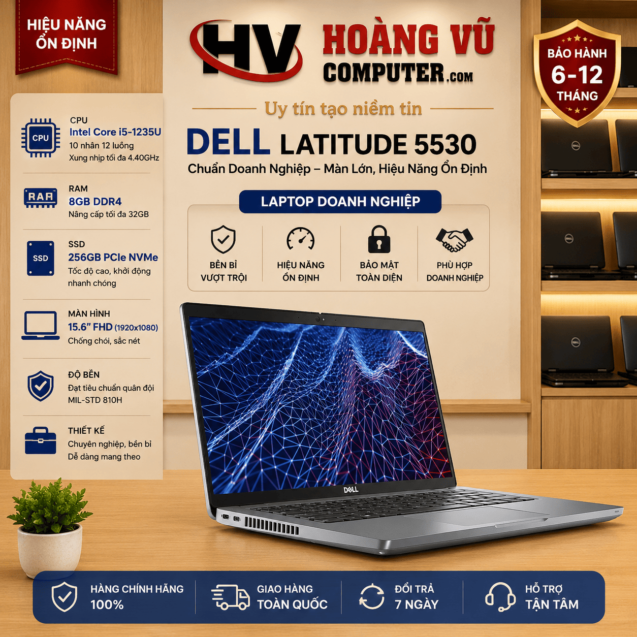 Dell Latitude 5530 i5-1235U laptop Quảng Ngãi – màn lớn 15.6 inch, bền bỉ, phù hợp văn phòng, kế toán. Giá tốt tại Hoàng Vũ Computer.