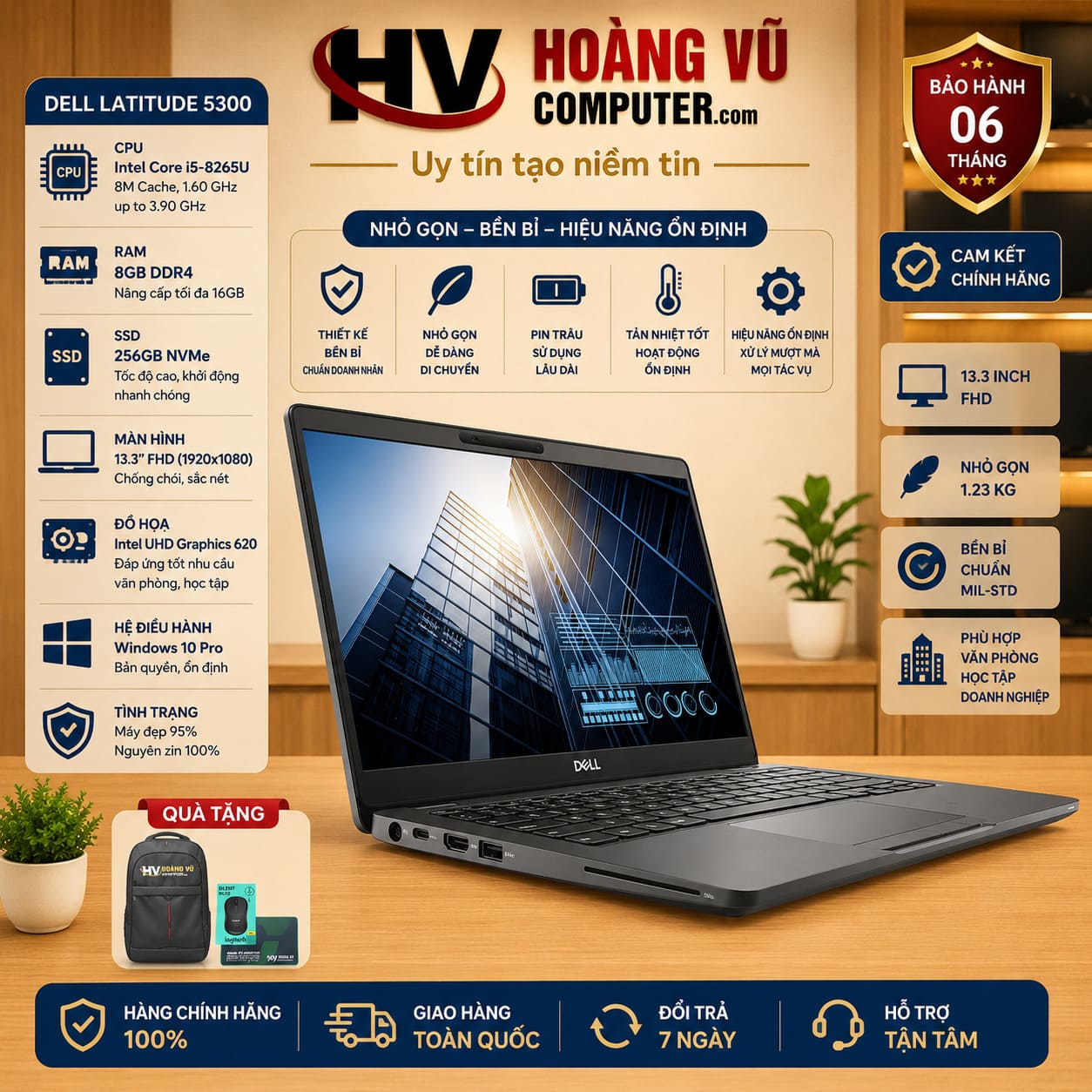 Dell Latitude 5300 i5-8365U Ram 8GB SSD 256GB Màn hình 13.3 inch FHD - Hoàng Vũ Computer