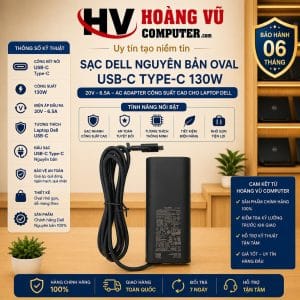 Ảnh thực tế Sạc Dell Nguyên Bản USB-C Type-C 130W 20V 6.5A Oval | Adapter Dell Chính Hãng