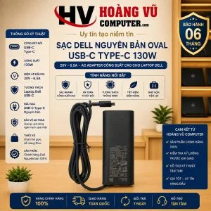 Sạc Dell Nguyên Bản USB-C Type-C 130W 20V 6.5A Oval | Adapter Dell Chính Hãng - Hoàng Vũ Computer