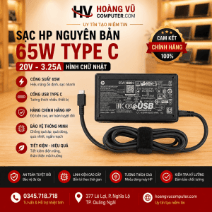 Sạc HP 65W Type-C 20V 3.25A Quảng Ngãi – chính hãng, sạc nhanh, ổn định, bảo hành tốt tại Hoàng Vũ Computer.