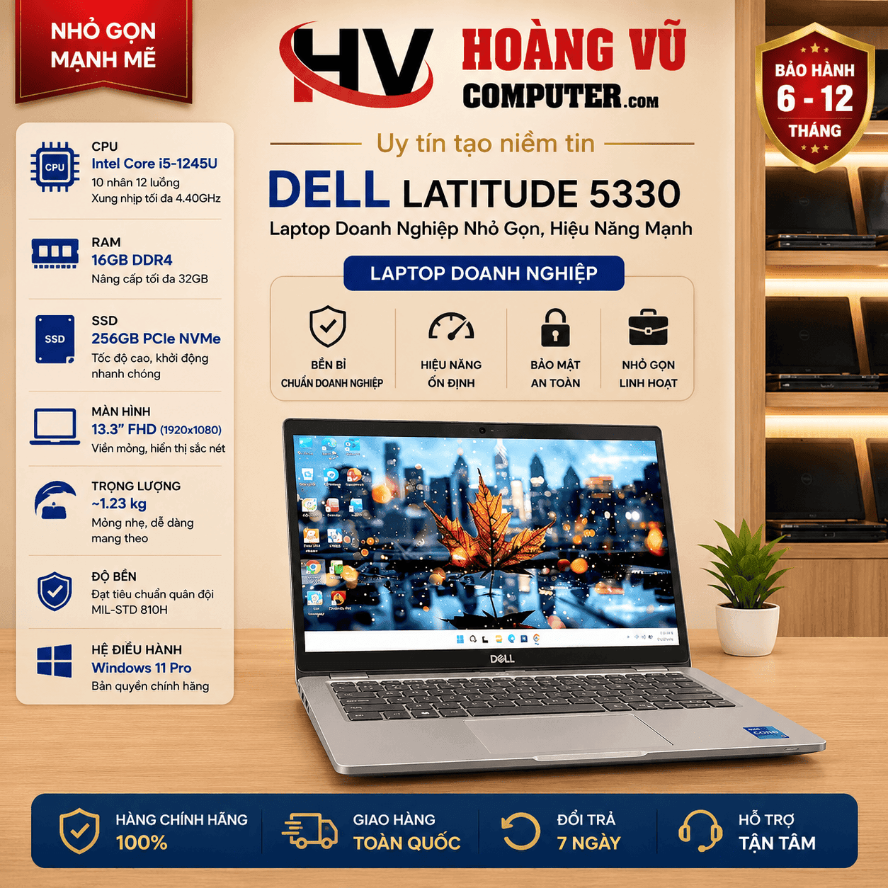 Dell Latitude 5330 i5-1245U Ram 16GB SSD 256GB Màn 13.3 inch FHD - Hoàng Vũ Computer