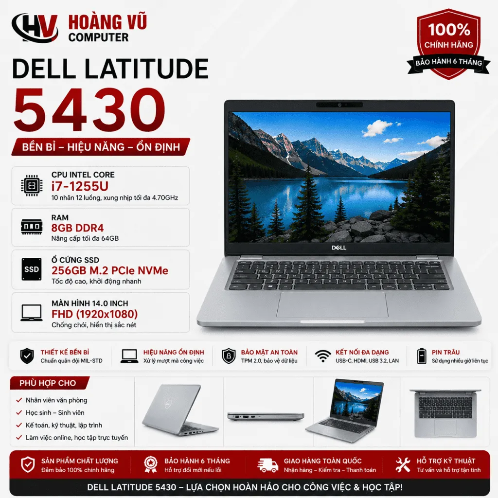 Dell Latitude 5430 i7-1255U Ram 8GB SSD 256GB Màn 14.0 inch FHD