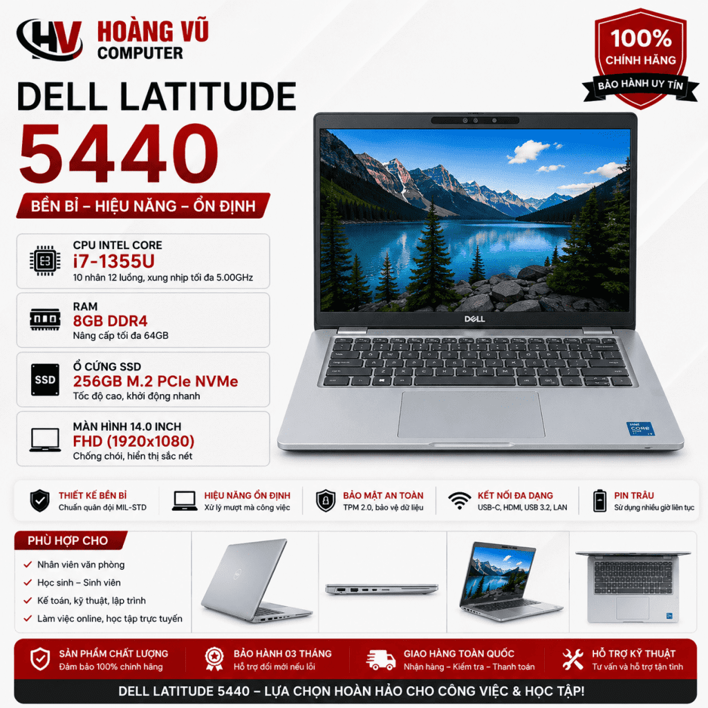 Ảnh tổng thể Dell Latitude 5440 i7-1355U Ram 8GB SSD 256GB Màn hình 14.0 inch FHD