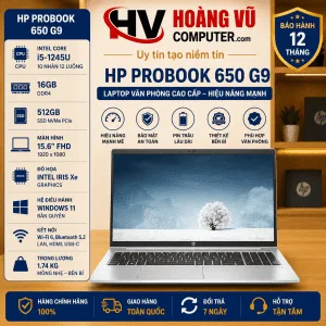 HP ProBook 650 G9 i5-1245U | Ram 16GB | SSD 512GB | Màn 15.6 inch FHD - Hoàng Vũ Computer