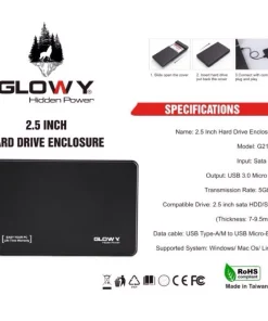 Box ổ cứng di động Glowy USB 3.0 SATA III hỗ trợ SSD và HDD 2.5 inch, tốc độ truyền dữ liệu cao, thiết kế nhỏ gọn. Có bán tại Hoàng Vũ Computer Quảng Ngãi.