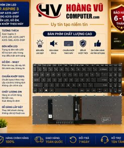 Bàn phím ZIN LED Acer Aspire 3 A315-24P, A315-24PT, A315-59G, A315-510P chất lượng cao, đèn nền LED đẹp, gõ êm, có bán tại Hoàng Vũ Computer Quảng Ngãi.