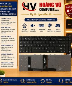 Bàn phím ZIN LED Acer Nitro V15 ANV15-51 ANV15-51-59MT chất lượng cao, đèn nền LED đẹp, gõ êm, chuẩn gaming. Có bán tại Hoàng Vũ Computer Quảng Ngãi.