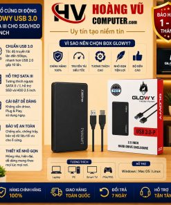 Box ổ cứng di động Glowy USB 3.0 SATA III hỗ trợ SSD và HDD 2.5 inch, tốc độ truyền dữ liệu cao, thiết kế nhỏ gọn. Có bán tại Hoàng Vũ Computer Quảng Ngãi.