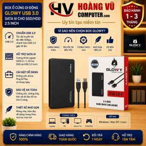 Box ổ cứng di động Glowy USB 3.0 SATA III hỗ trợ SSD và HDD 2.5 inch, tốc độ truyền dữ liệu cao, thiết kế nhỏ gọn. Có bán tại Hoàng Vũ Computer Quảng Ngãi.