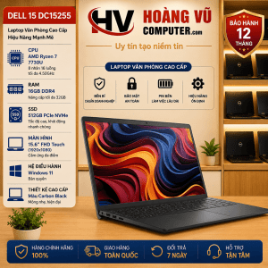 Dell 15 DC15255 Ryzen 7 7730U RAM 16GB SSD 512GB màn hình cảm ứng 15.6 inch Full HD, Windows 11, Carbon Black Open Box. Có bán tại Hoàng Vũ Computer Quảng Ngãi.