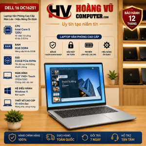 Dell 16 DC16251 Core 5 120U RAM 8GB SSD 512GB màn hình 16 inch FHD+ cảm ứng, vỏ nhôm bạc cao cấp, Windows 11 Home. Có bán tại Hoàng Vũ Computer Quảng Ngãi.