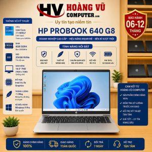 HP ProBook 640 G8 i7-1185G7, RAM 8GB, SSD 256GB, màn hình 14 inch Full HD. Laptop doanh nghiệp bền bỉ, hiệu năng mạnh mẽ cho văn phòng và học tập.