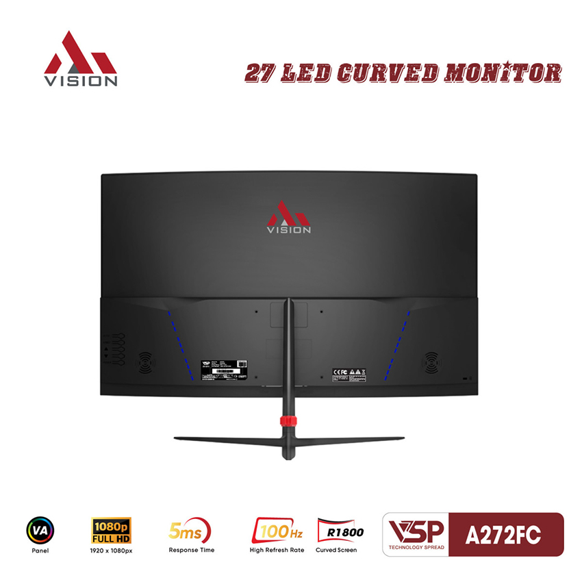 Màn hình cong Aivision A272FC 27 inch Full HD, tấm nền VA, tần số quét 100Hz, thời gian phản hồi 5ms. Phù hợp văn phòng, giải trí và gaming tại Hoàng Vũ Computer.