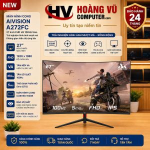 Màn hình cong Aivision A272FC 27 inch Full HD, tấm nền VA, tần số quét 100Hz, thời gian phản hồi 5ms. Phù hợp văn phòng, giải trí và gaming tại Hoàng Vũ Computer.
