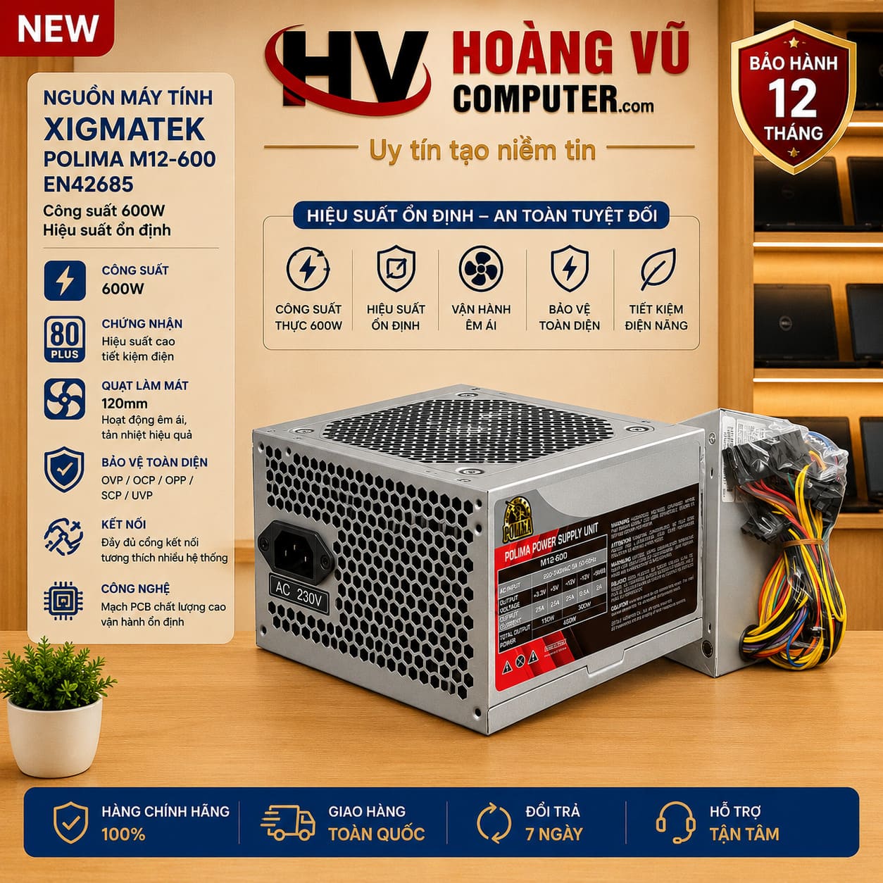 Nguồn máy tính Xigmatek POLIMA M12-600 EN42685 công suất 450W chính hãng, hoạt động ổn định, phù hợp PC văn phòng và gaming tại Hoàng Vũ Computer Quảng Ngãi.